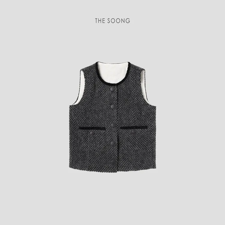 THESOONG|精裁羊毛手工编织颗粒花边马甲外套HWMJ7649