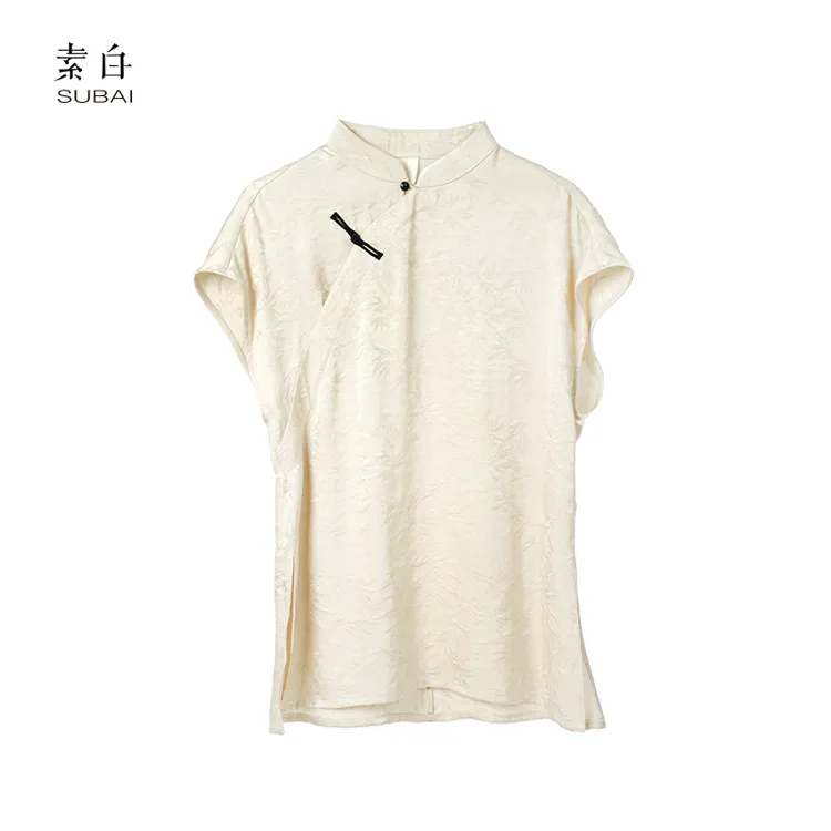 素白轻国风【竹影】M01633提花斜襟显瘦盘扣上衣