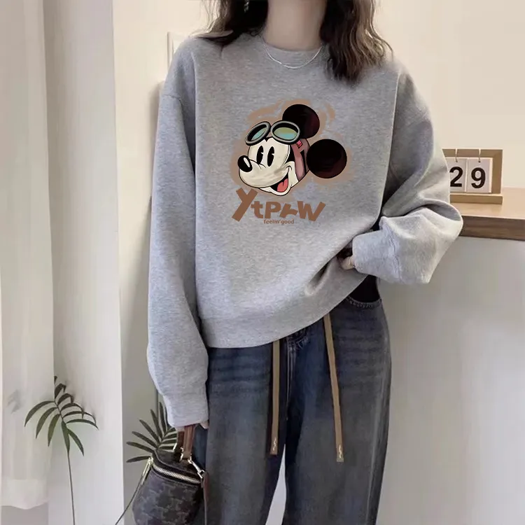 秋冬季爆款圆领卫衣女士新款欧货宽松休闲套头长袖纯棉打底衫上衣