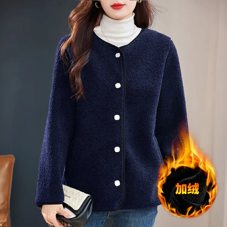 加绒时尚女装外套秋冬季2025新款休闲大码开衫保暖摇粒绒休闲上衣
