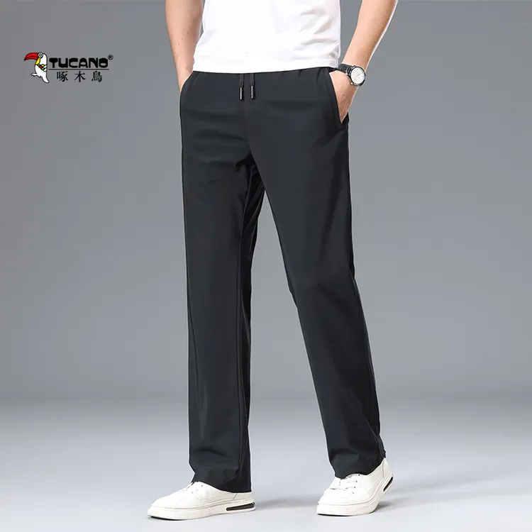啄木鸟2025直筒系绳休闲男士裤夏季季学院松紧薄青年长裤男装