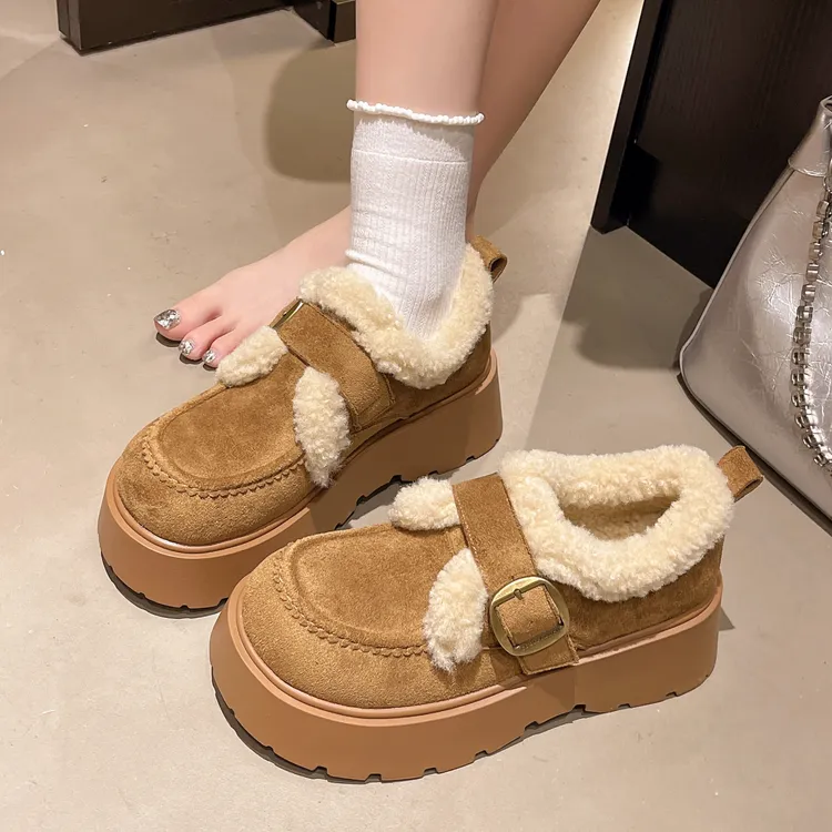 厚底加绒豆豆勃肯鞋女鞋2025新款冬季乐福鞋博肯棉鞋子毛毛雪地靴