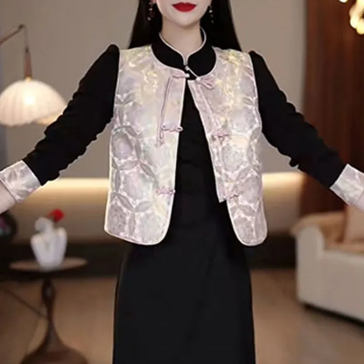 中国风女装时尚气质2025春季新款国风马甲外套+显瘦连衣裙两件套