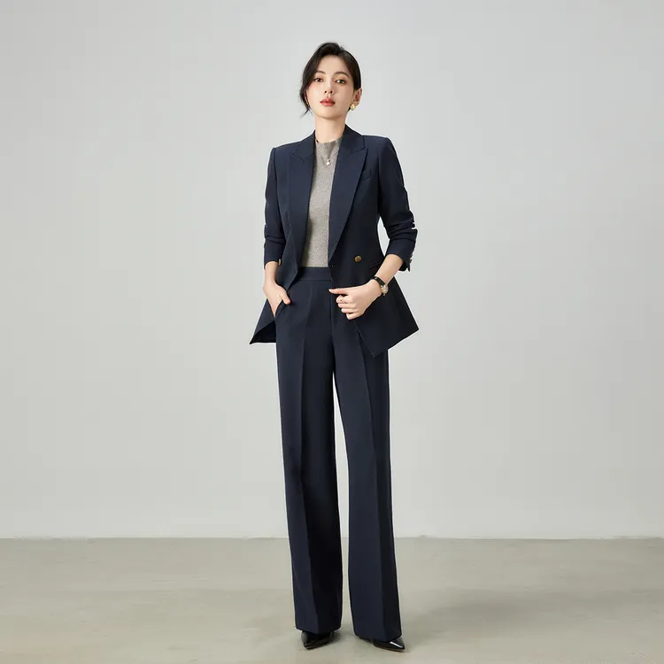 冬季厚款藏青色毛呢职业西装套装女正装气质商务高级感西服外套