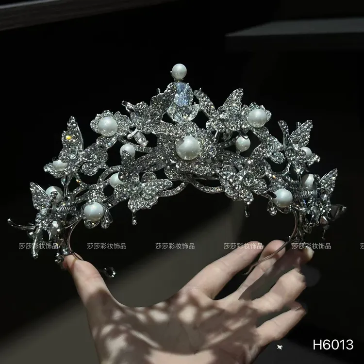 H6013复古珍珠水钻皇冠新娘婚礼配饰公主轻奢婚庆发饰