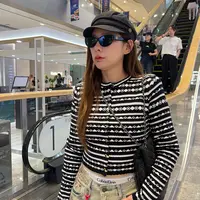 2025早秋新款法式小香风条纹针织开衫女短款圆领长袖毛衣外套上衣