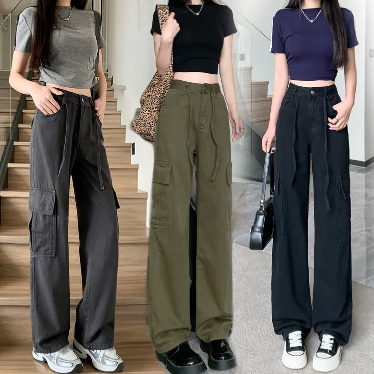 2025年早春美式复古口袋工装裤女小个子改版窄版高腰设计感直筒裤