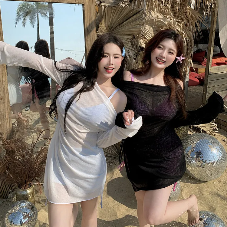 莉姿家纯欲ins风大码分体泳衣女200斤度假长袖三件套性感温泉泳装