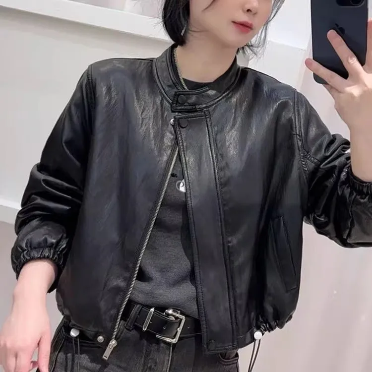 皮衣外套女2025冬季新款复古潮流高级感加绒加厚保暖立领夹克上衣