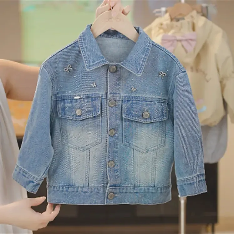 MOMOCO2025秋款女童新款亮闪闪重工烫钻百搭牛仔外套77730129011