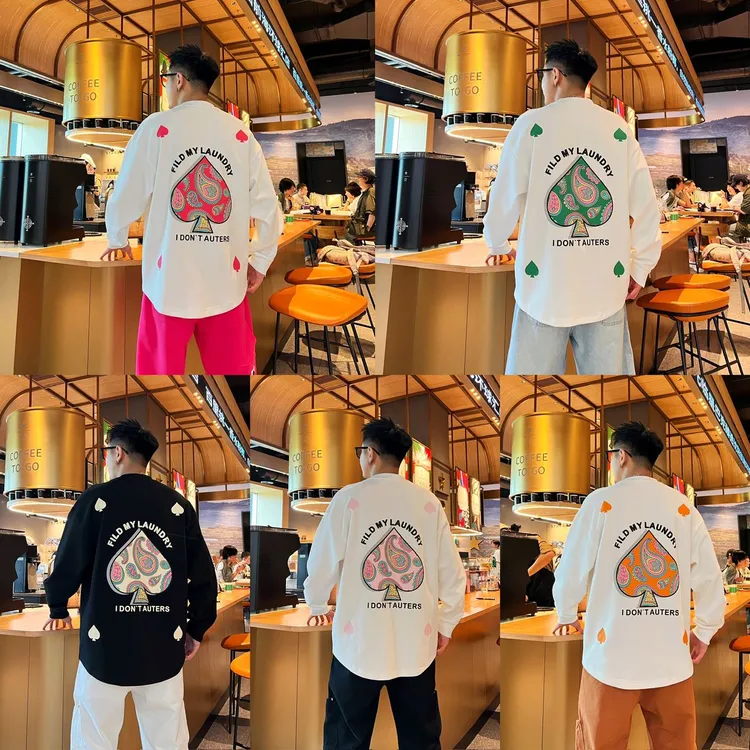 秋季新款简约休闲百搭宽松时尚撞色桃心印花设计感男士透气T恤