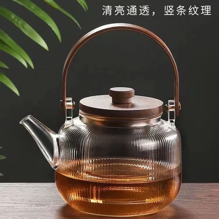 加厚高档电陶炉胡桃木蒸煮茶壶煮茶耐高温玻璃提梁家用（单漏）