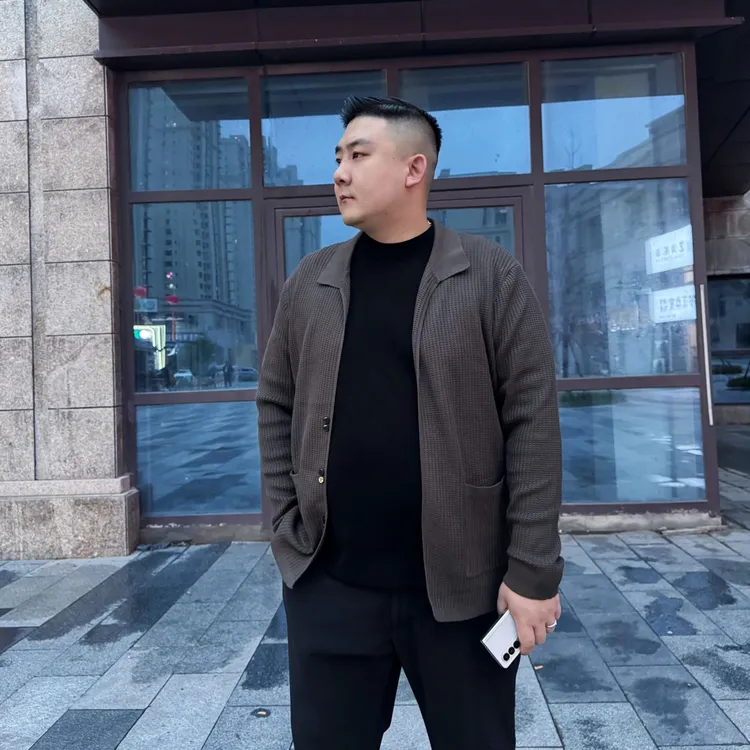 【建平轻熟潮流推荐】大码男士秋季新款潮流商务假扣毛衣针织开衫
