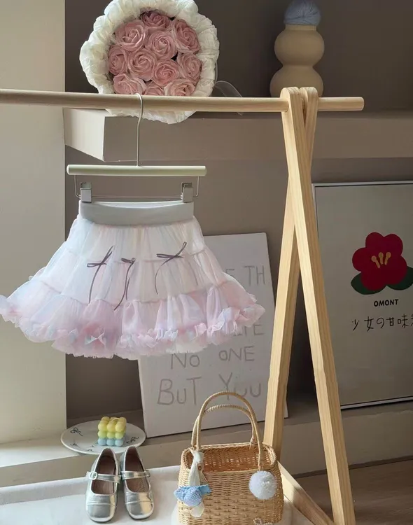 【KL】25新款夏款tutu裙渐变彩色系蝴蝶结洋气时尚女童裙可爱公主风