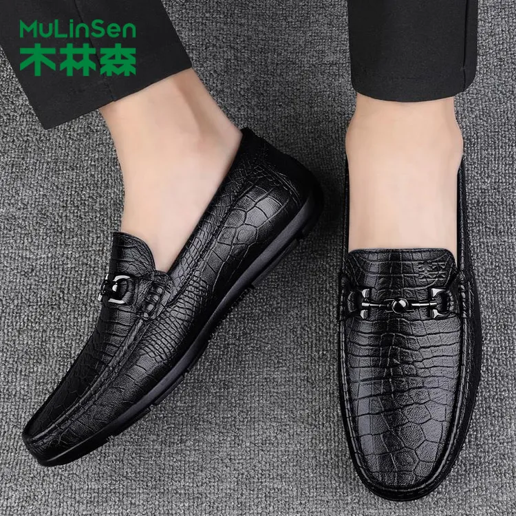 木林森男鞋正品一脚蹬软皮开车懒人夏季2025皮鞋时尚软面商务