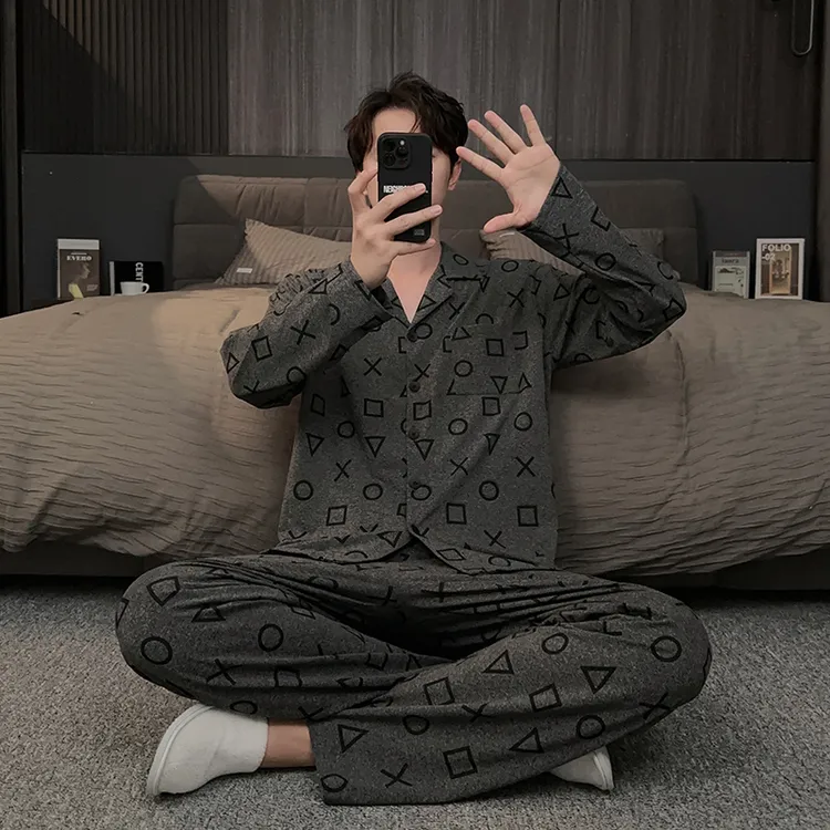 2025新款男士睡衣春秋冬季锁温棉感开衫长袖秋冬款大码家居服套装