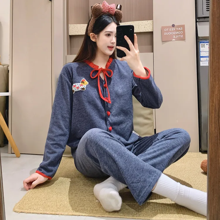 【深灰腊肠狗】睡衣女冬季羊绒保暖加厚休闲可外穿家居服套装