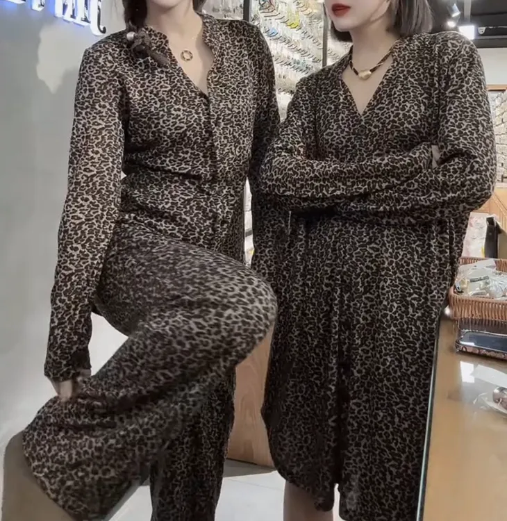轻奢高级感秋冬新款豹纹家居服睡裙套装【实物微色差】