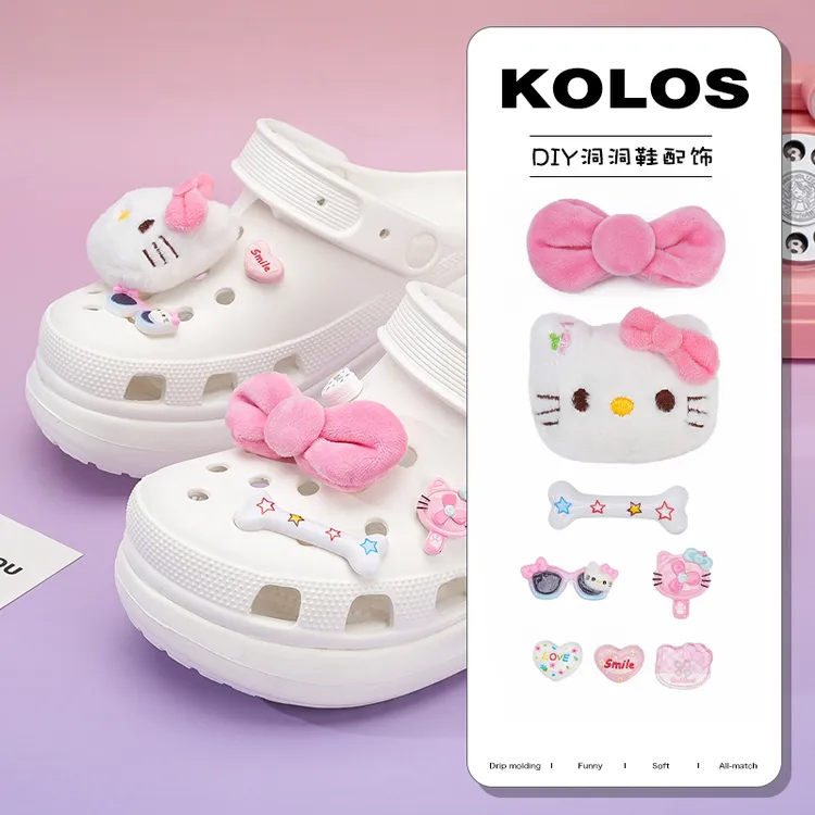 原创洞洞鞋配饰可爱KT猫立体蝴蝶结鞋花装饰扣配件适配crocs鞋扣