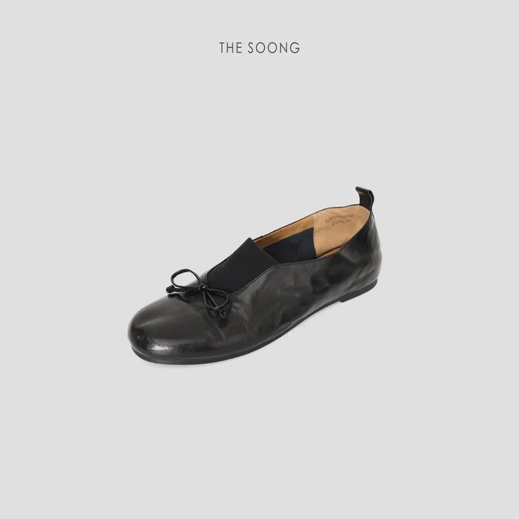 THESOONG|"蝴蝶结"手抓油蜡胎牛精裁弹力松紧芭蕾鞋HWXZ7500