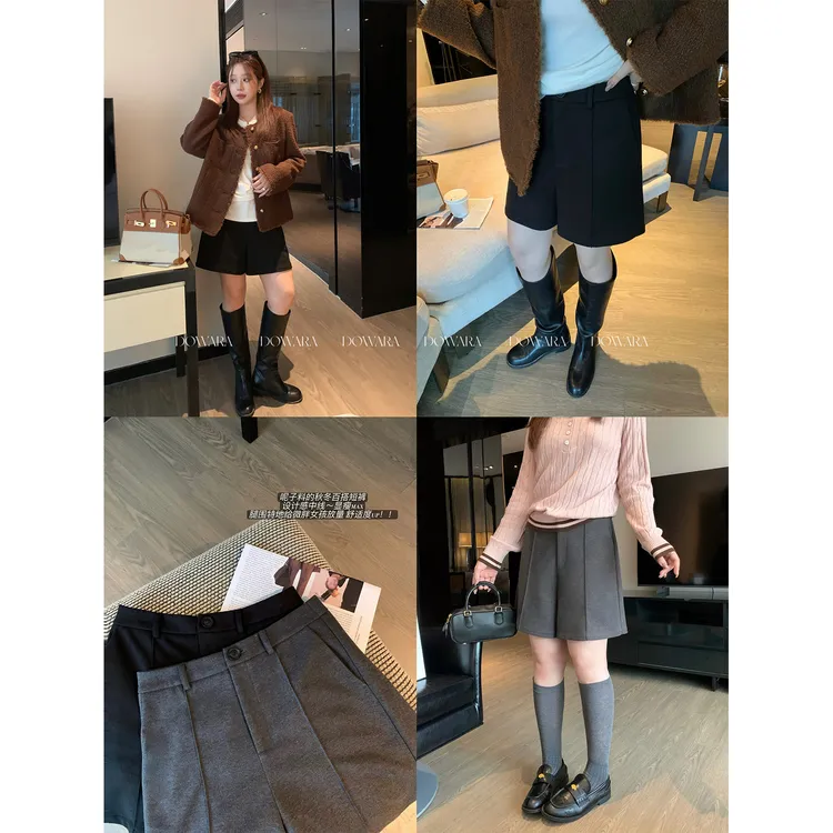 大婉酱微胖定制【雾面都市】韩系秋冬骨线设计高腰通勤A字短裤2590D