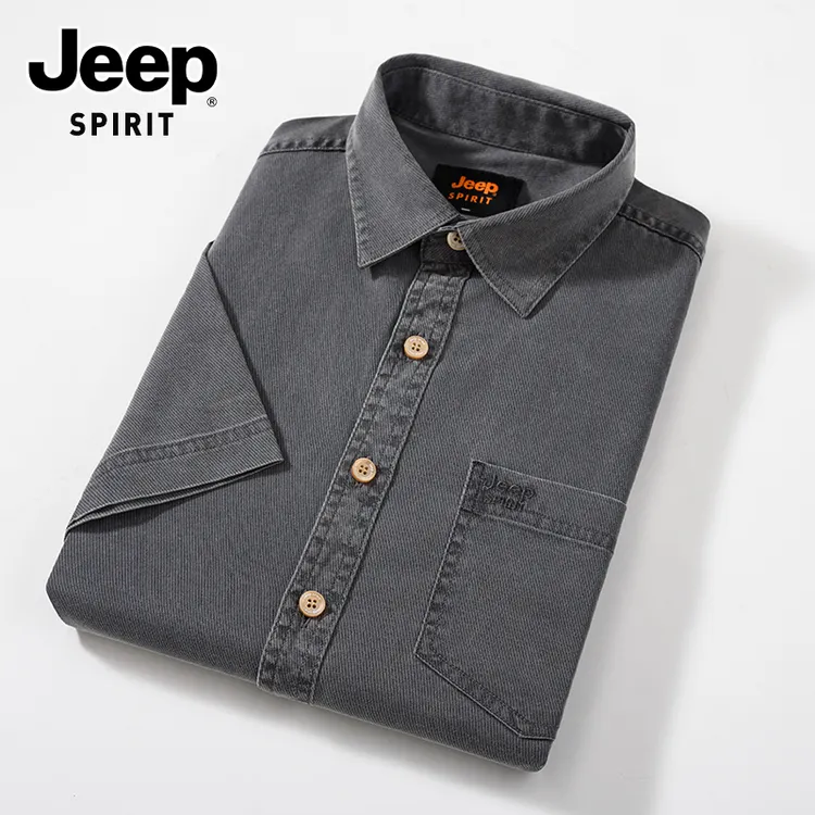 JEEPSPIRIT吉普夏季短袖衬衫男士韩版修身潮流半袖薄款休闲风衬衣