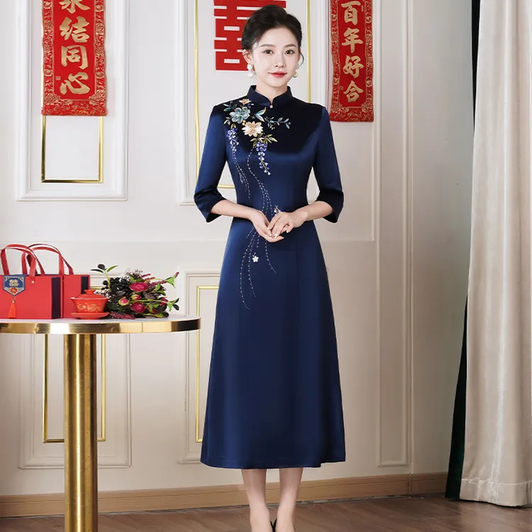 丈母娘婚礼服高贵喜婆婆婚宴装平时可穿高端旗袍醋酸结婚妈妈礼服