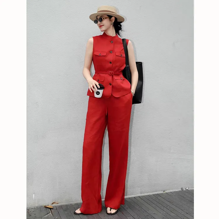 高级感时尚套装女2025新款夏季时尚百搭工装马甲阔腿裤休闲两件套