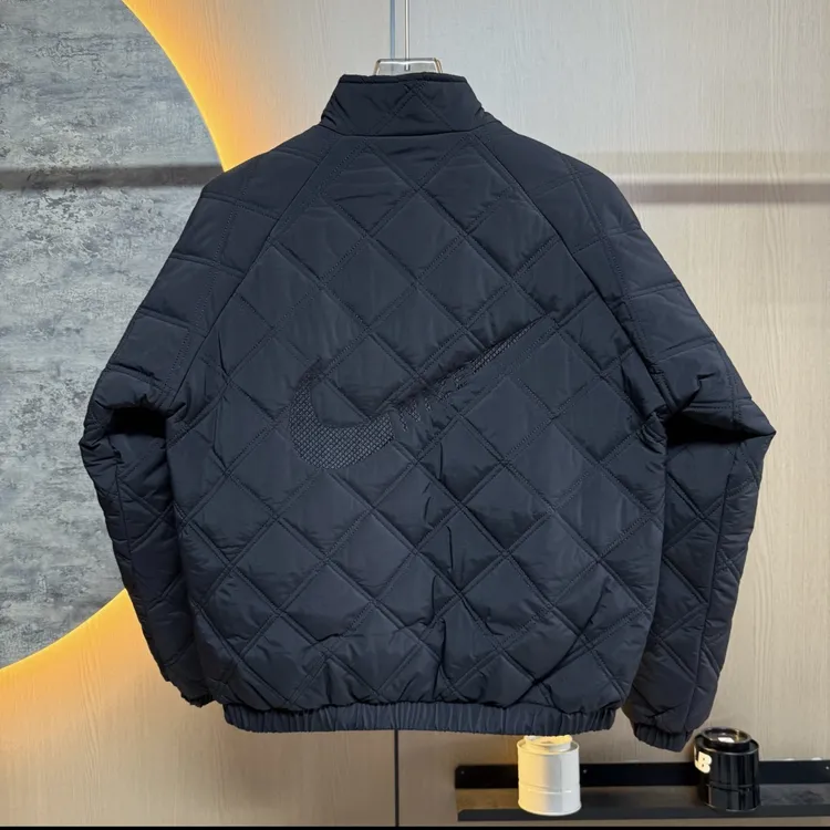 男士秋冬轻薄刺绣菱形格立领休闲百搭修身二棉服上衣（卡码拍大）