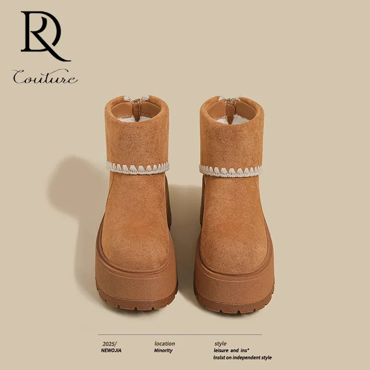 【DR官方正品】2025冬新款厚底翻边雪地靴女黄色加绒加厚复古毛毛鞋