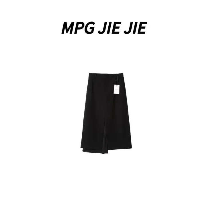 MPG JIEJIE【长腿裙】25弹力松紧腰黑色开叉设计感半身裙