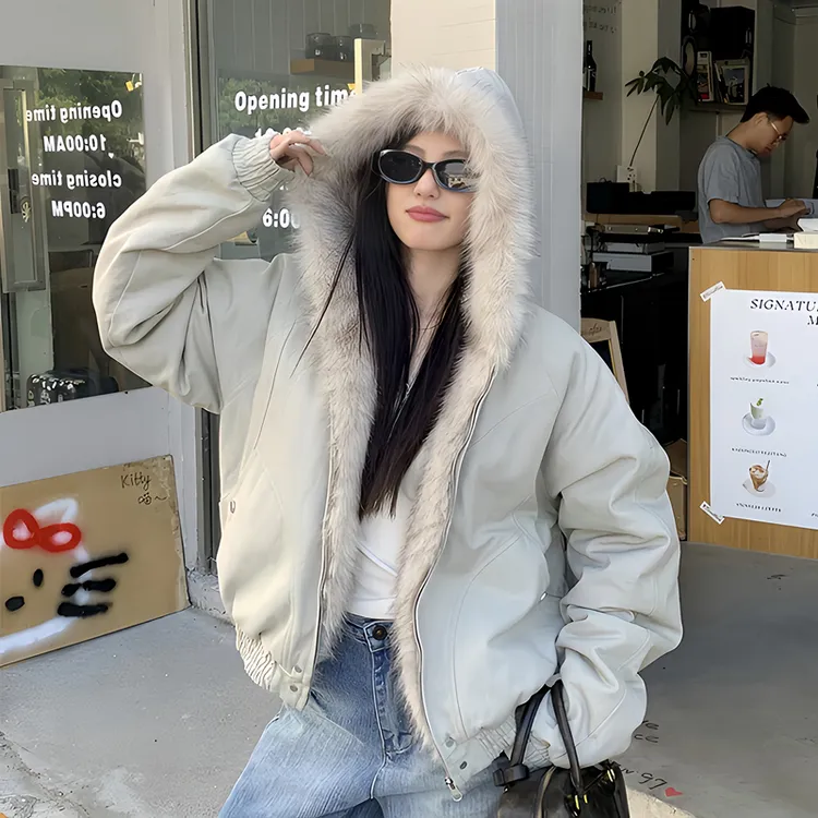 cleanfit座山雕连帽毛领加厚棉服潮牌洋气黑色小香风外套秋冬外套