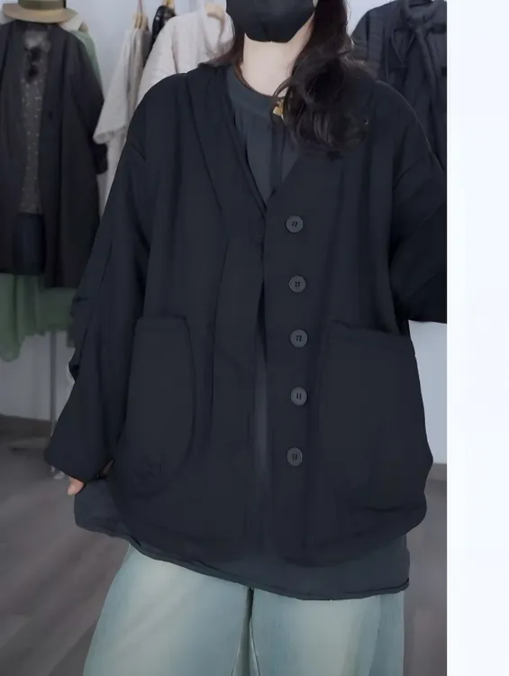 【四季青菲霏】2025冬季新款夹棉外套文艺大口袋棉衣棉服89925