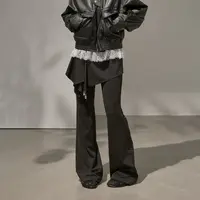 DIDDIMODA 拼接不规则假两件屁帘串珠绳带休闲裤长裤宽松微喇叭裤