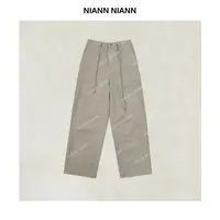 NiannNiann四季款新品复古休闲纯棉水洗半松紧直筒小工装裤16285