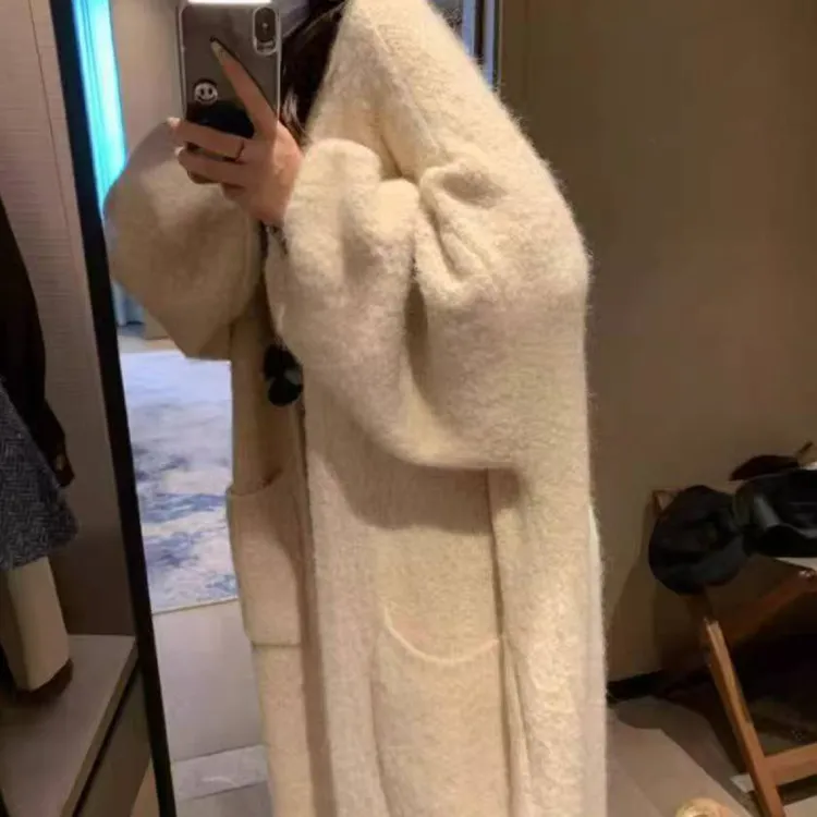 长款慵懒风薄款开衫秋冬加厚毛针织衫休闲风上衣