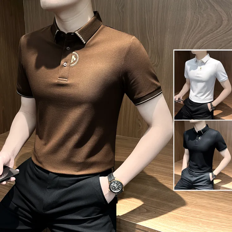 字母刺绣男士polo衫夏季痞帅高级感男装时尚修身男款拼色短袖t恤