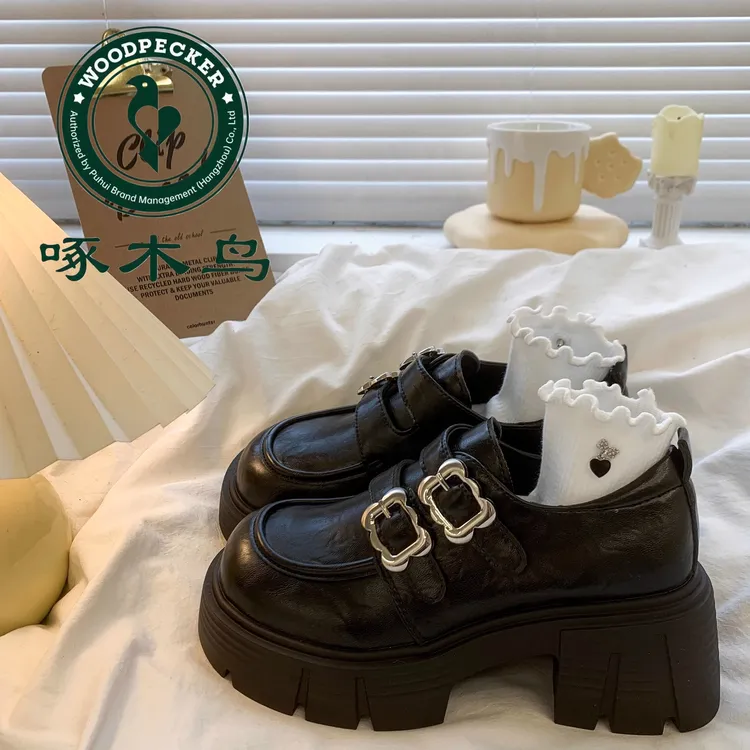 啄木鸟增高7CM乐福鞋女款2025新款粗跟小个子英伦风玛丽珍小皮鞋
