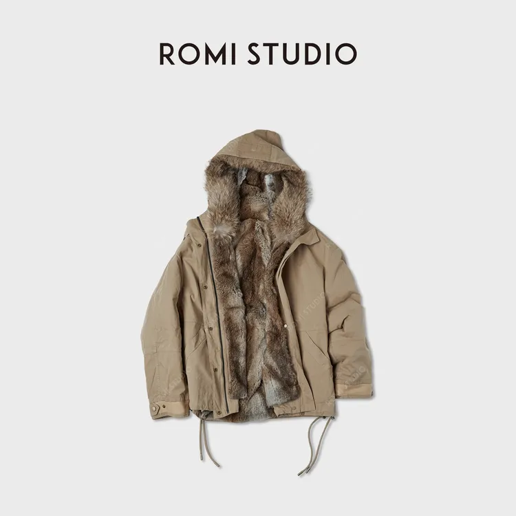 ROMI STUDIO“暖奢顶配”兔毛皮+狼毛帽檐白鹅绒派克皮草RWCWWG6395