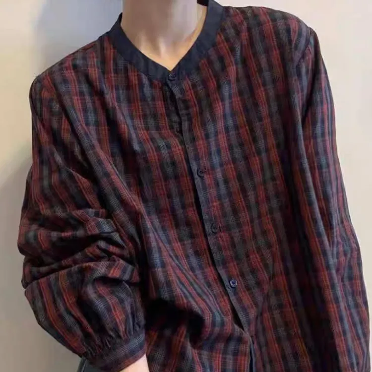 下摆木耳边设计款长袖格子衬衫25秋季洋气减龄休闲显瘦别致上衣女