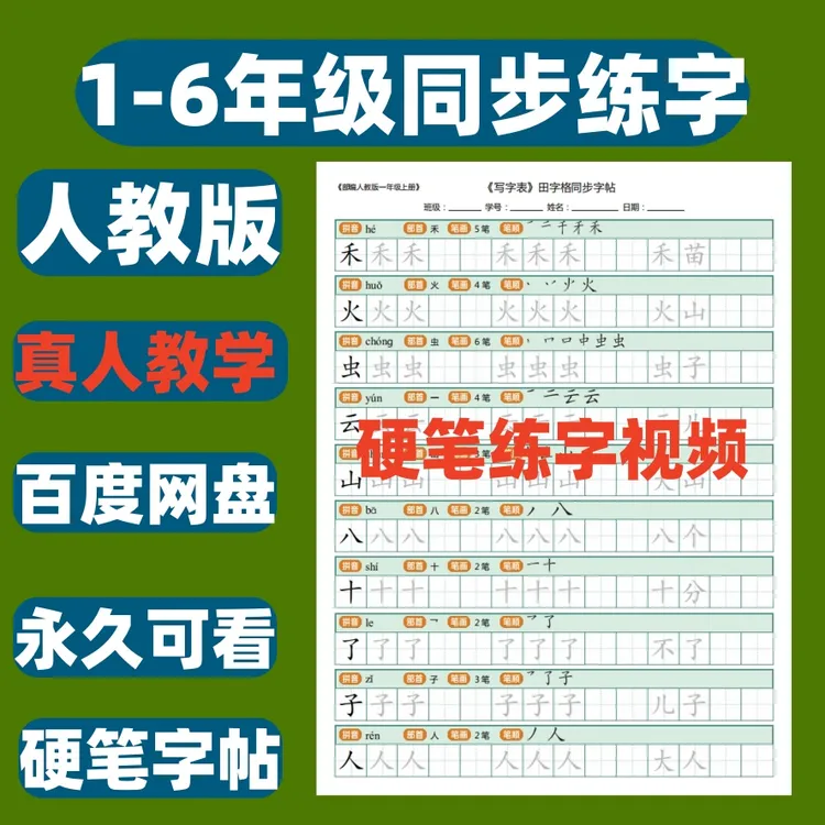 硬笔练字课程小学1-6年级简语文小知人教版硬笔视频教学读书卡