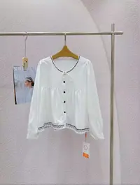 《易家南油》刺绣外套白色气质长袖衬衫秋季常规法式短款2338白色