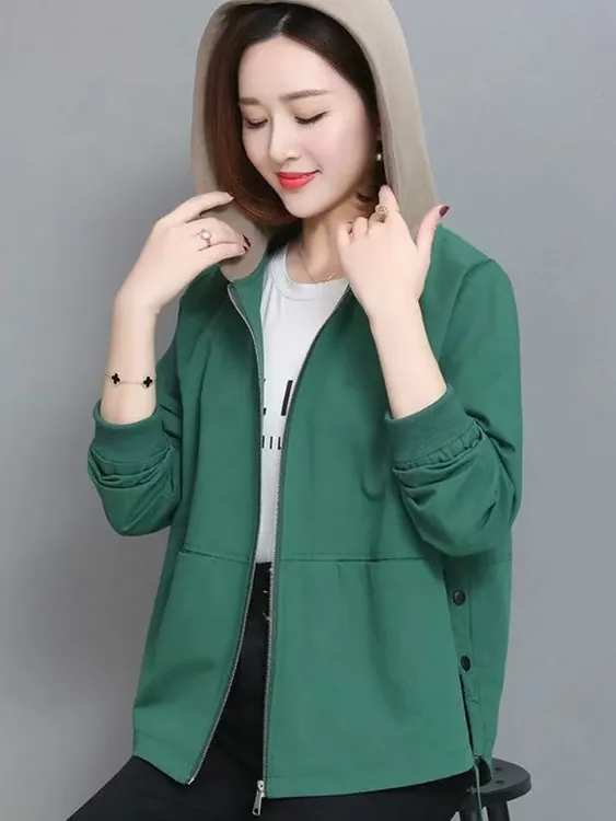 J028双层风女衣短款新款韩版短外衣女春秋夹韩版克宽松