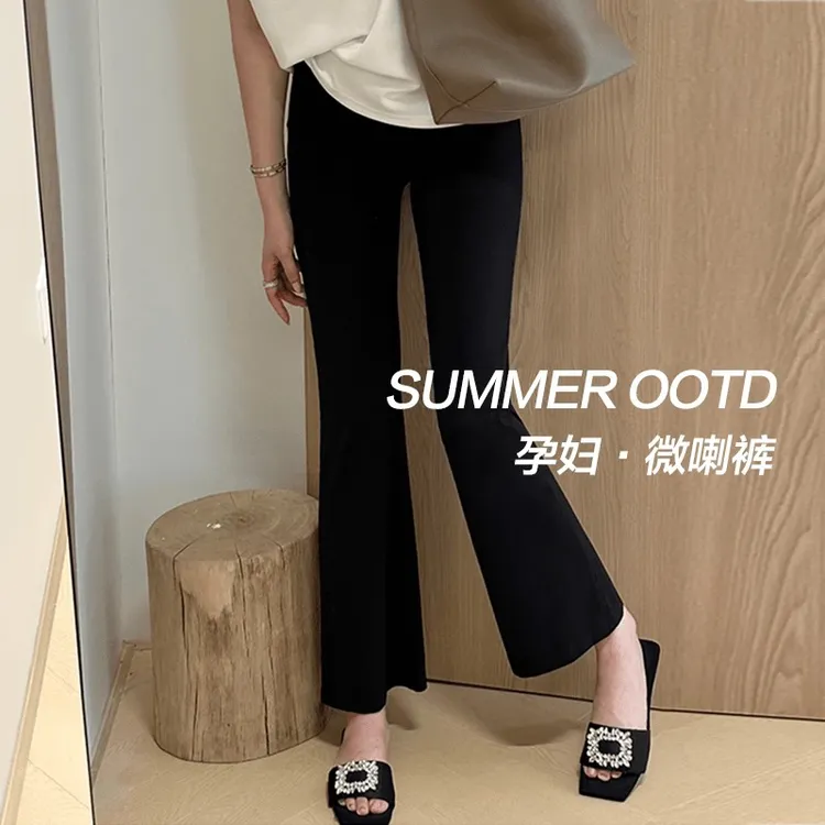 孕妇裤春夏外穿薄款微喇叭裤不勒肚子无托腹裤子小个子孕妇装