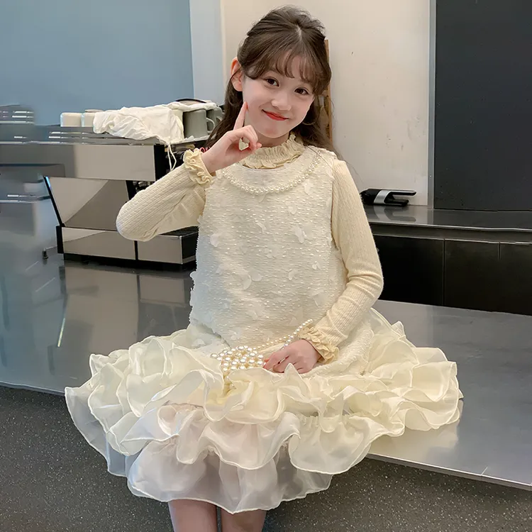 女童长袖公主裙2025新款儿童女孩连衣裙花童婚礼蓬蓬裙秋冬打底裙