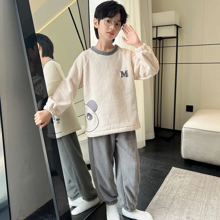 儿童睡衣男童秋冬法兰绒家居服睡衣套装中大童珊瑚绒加绒加厚冬款