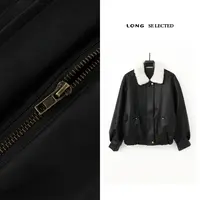 Q4377 毛绒领皮夹克男 利落版型 金属扣装饰 休闲通勤百搭上衣