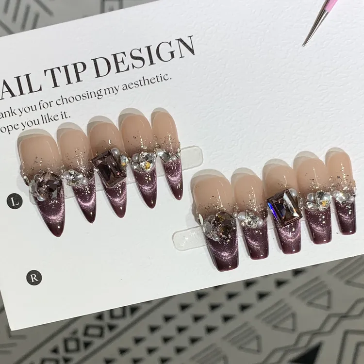 纯手工穿戴甲K9猫眼显白高级轻奢爆闪气质美甲贴可拆卸甲片成品