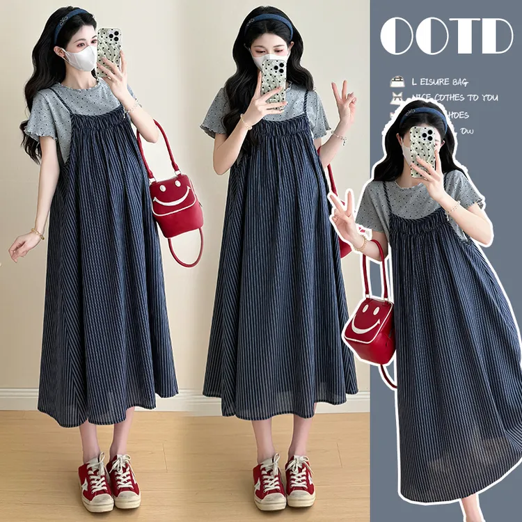 宽松舒适孕妇装夏季新款爆款简约百搭波点上衣显瘦大码吊带连衣裙