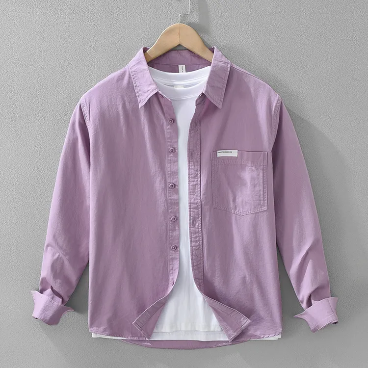 法国Cebrodz日系复古长袖衬衫男夏季薄工装绣标简约休闲美式衬衣